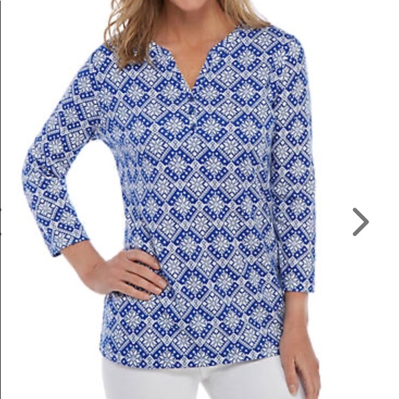 Kim Rogers Tops - 👄NWT Kim Rogers blue and white blouse size XL